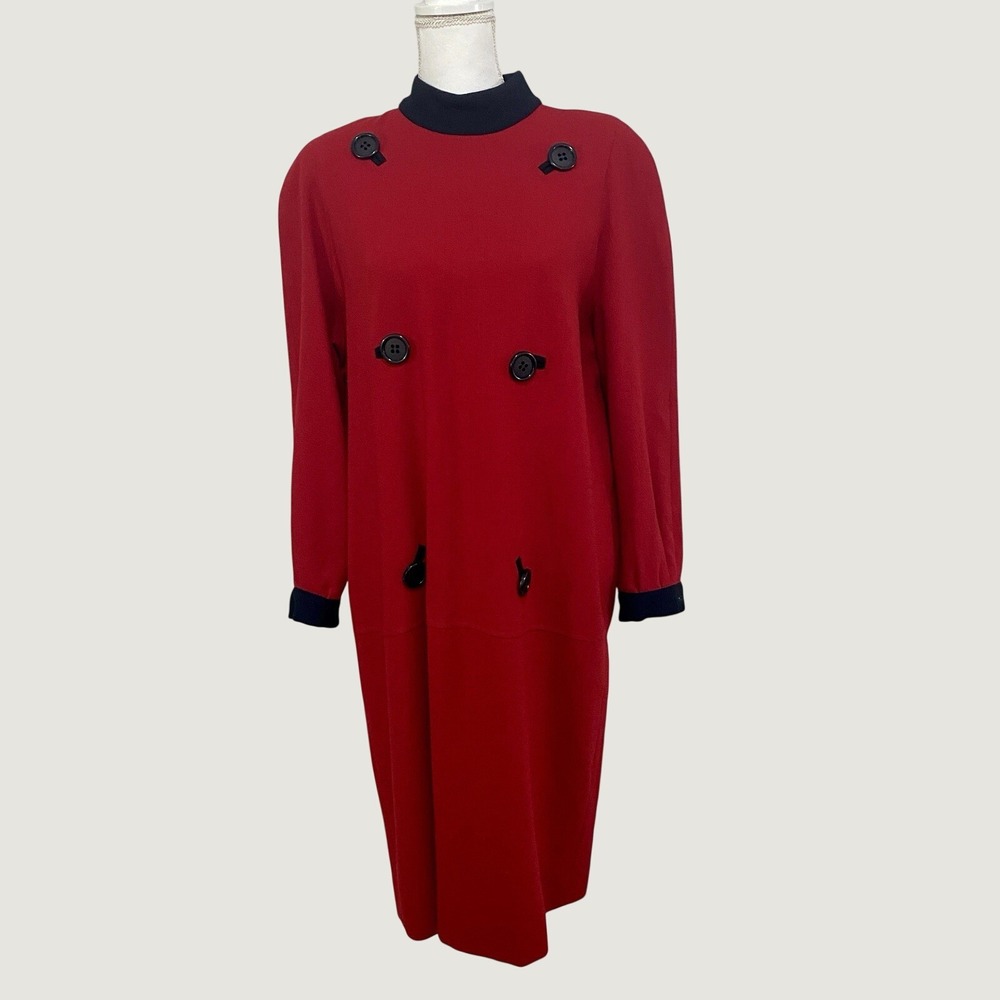 Vintage Lilli Ann True Red Dress with Black Accents,‎ Sophisticated, Mod